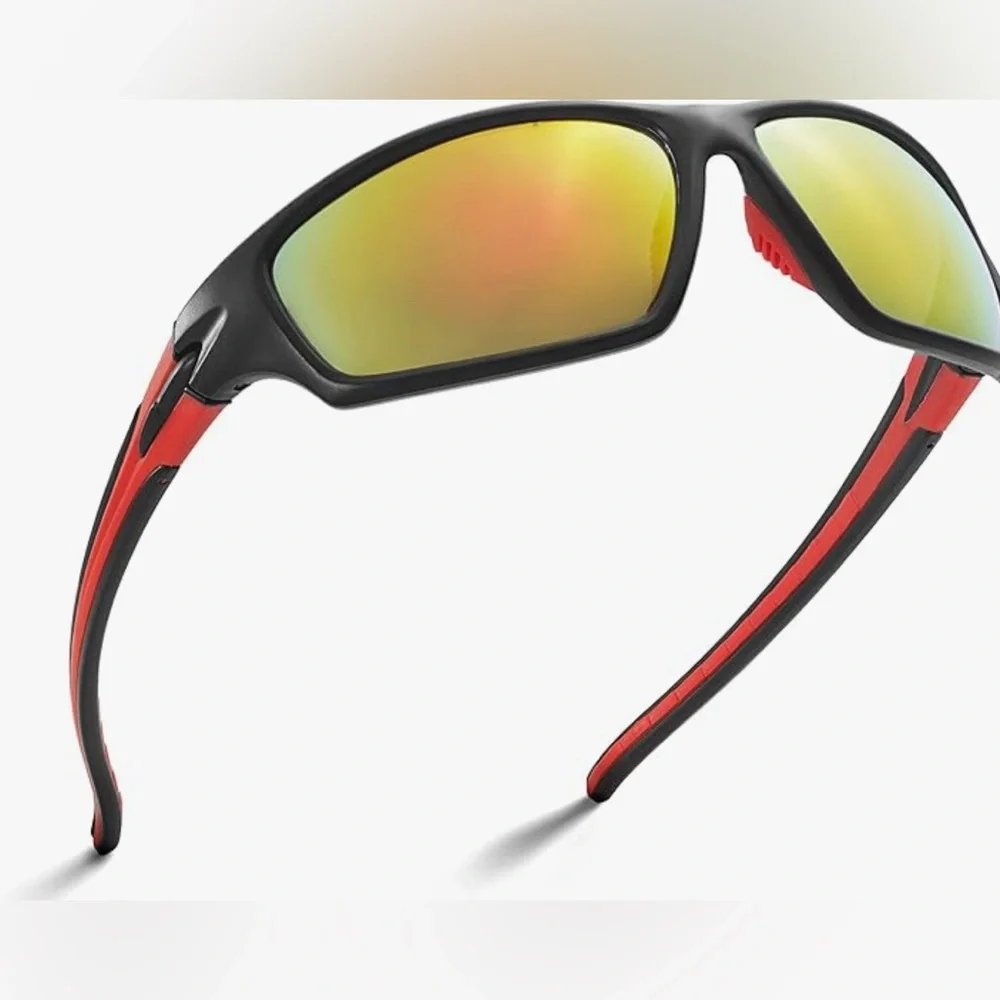 Gander Sports Men wraparound sunglasses Red/Matte black NWOT yellow mirror UV
